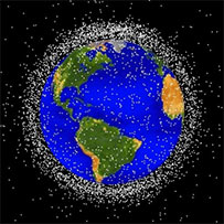 Earth from space with a representation of orbital debris 