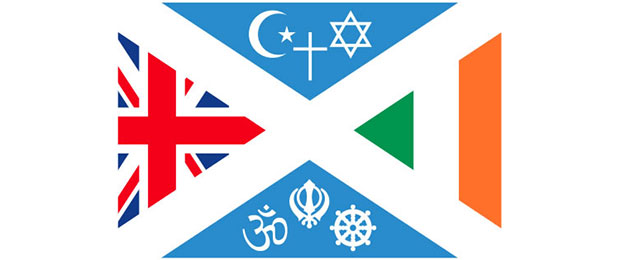 Scottish flag with religious symbols on it