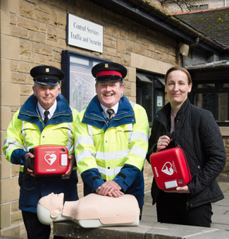 Dr Val Fallon and defibrillator 