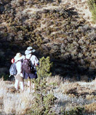 Project geomorphologists discuss landforms on the eastern slopes of the Karkotis Valley