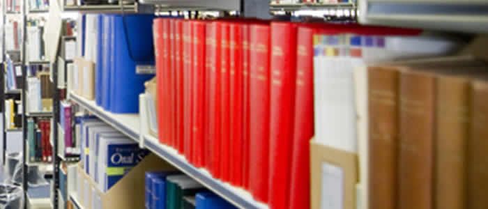 horizontal banner - books on shelves