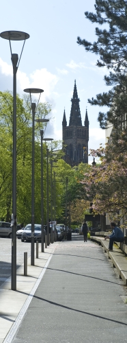 Far shot of tower from University Gardens