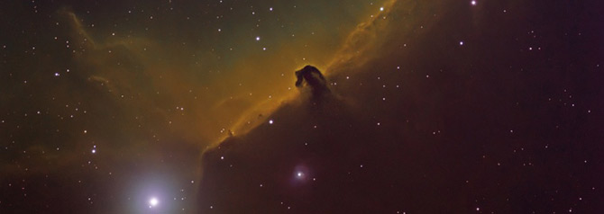 Horse Head and Flame Nebula in the Hubble Palette