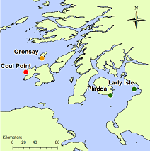 Map of colonies where birds were depoyed with GPS loggers in May 2014