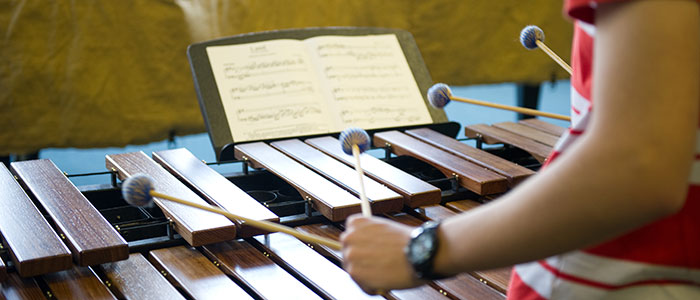 Student playing the xylophone