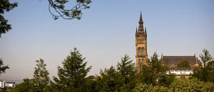 Main Building tower from Kelvingrove Park