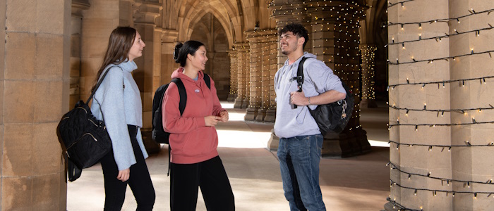 Students chatting in the cloisters