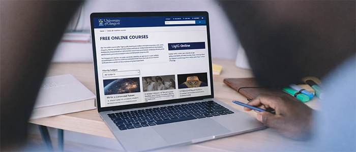 a student viewing Careers Service info on a laptop