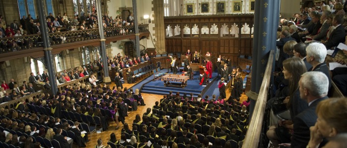 A view of the graduation ceremony in Bute Hall