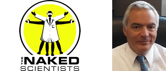 Prof Riggio next to Naked Scientists Logo
