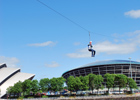 Image of a person on a zip wire across the Clyde