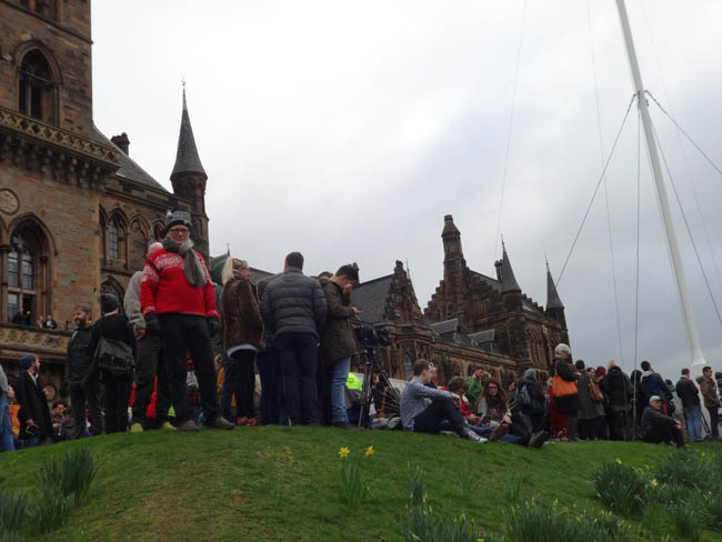 Staff, students and members of the public view the solar eclipse from the South Front