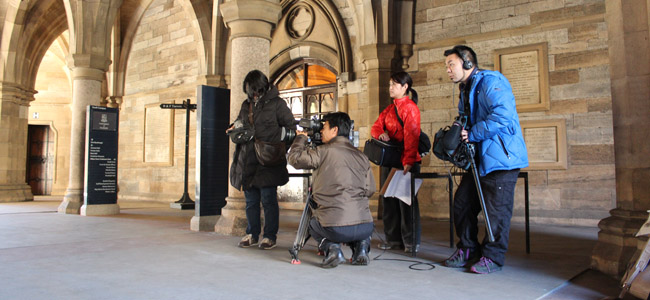 Japanese TV crew at work in the Cloisters