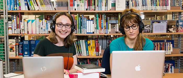 Students in language library