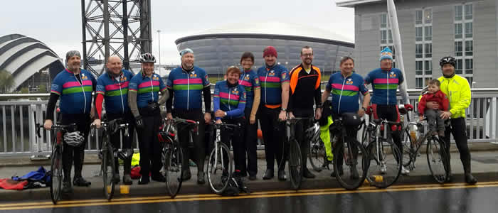 The Pedaling Profs at the Squinty Bridge after their ride from Newcastle