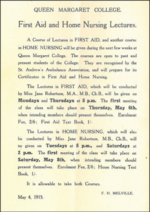Note on nursing to the students of Queen Margaret College dated 1915