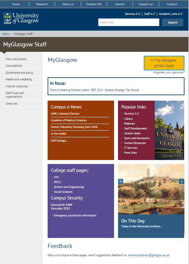 MyGlasgow staff homepage new