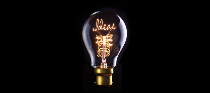 A light bulb with 'Ideas' written on it
