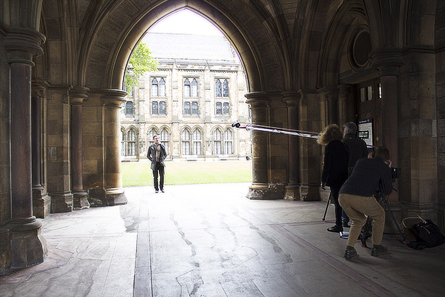 PBS film crew shooting in the Quad