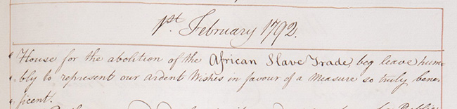Detail of petition to abolish the slave trade 