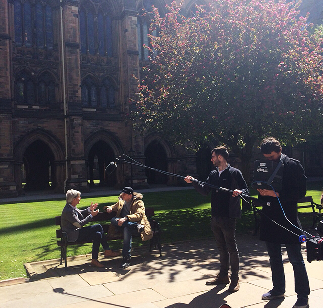 Professor Green filming in the Quad