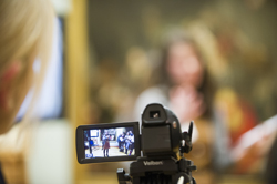 Video camera filming in Hunterian Art Gallery.