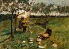 A man painting at an easel under a tree.