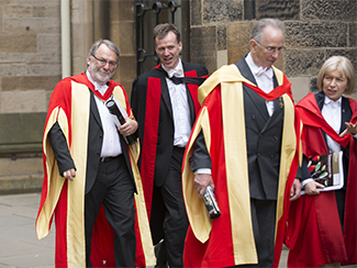 Prof Sir Peter Knight in Quad with Professor Miles Paggett