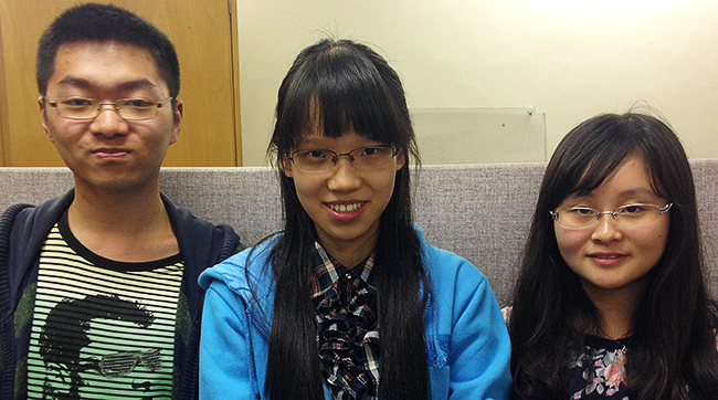 Students from Chengdu, China. From left to right: Tian Tony, Iris and Sharon