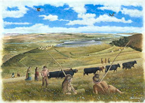 Artist's impression of the hillforts on the hills surrounding Forteviot.