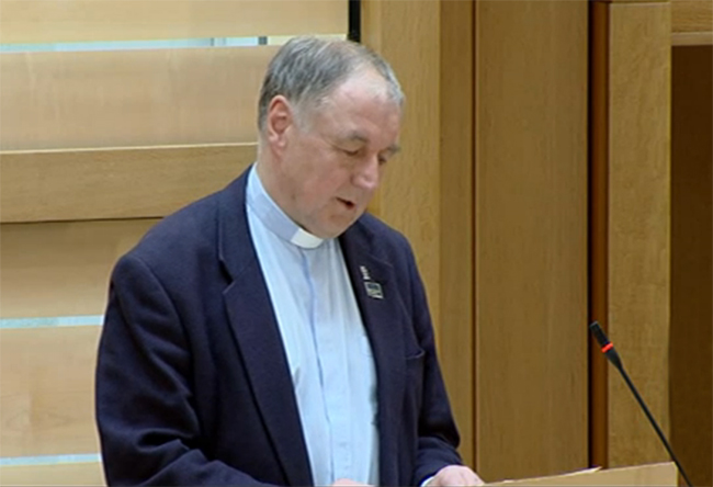 Reverend Stuart MacQuarrie speaking to the Scottish Parliament
