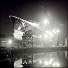 Evening shot of the ship in the yard.