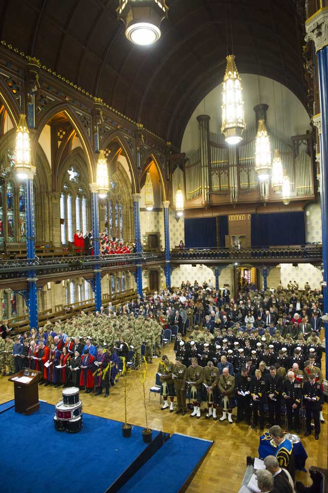 Image of the remembrance service in the Bute Hall