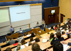 Image of lecture hall with Careers Service on white board
