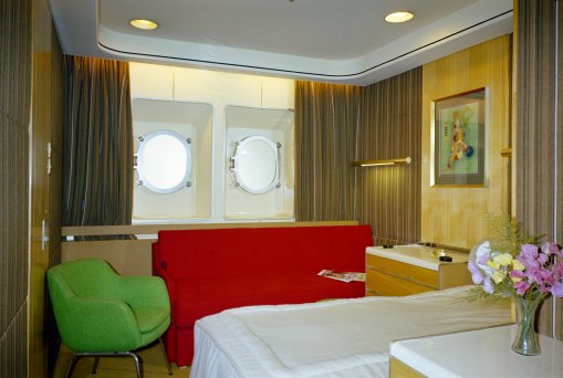 A first class cabins with double port hole.