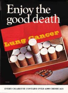 Cigarette packet with graphic health warning