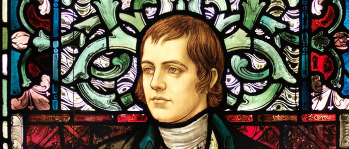 Robert Burns depicted in stained glass