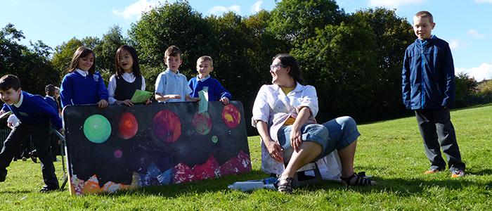 School pupils investigating the chemistry of rockets