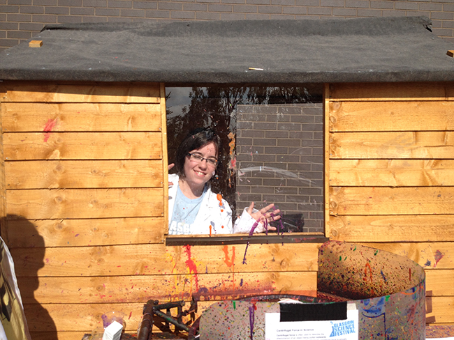 Our resident scientist Lynsey peeking from the shed