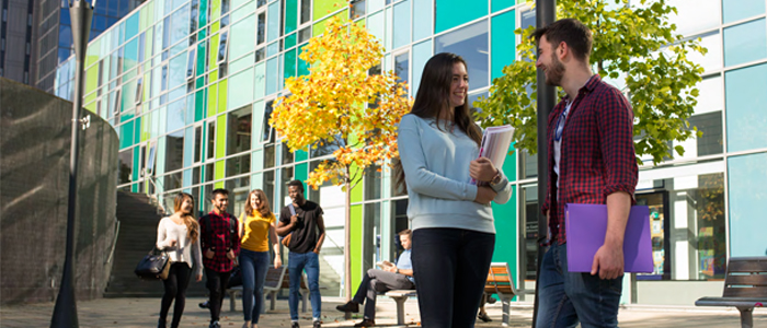 Students in front of The Hub