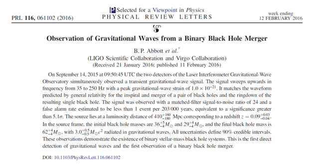 Gravitational waves paper snippet