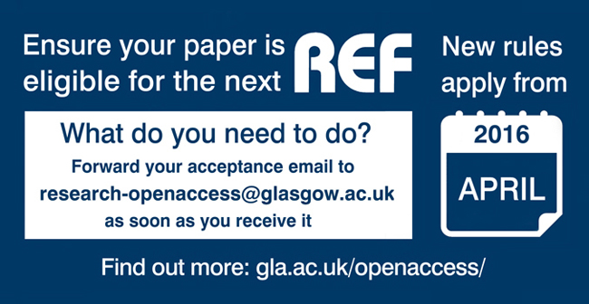 Image of REF logo and information about making research papers eligible for the Research Excellence Framework
