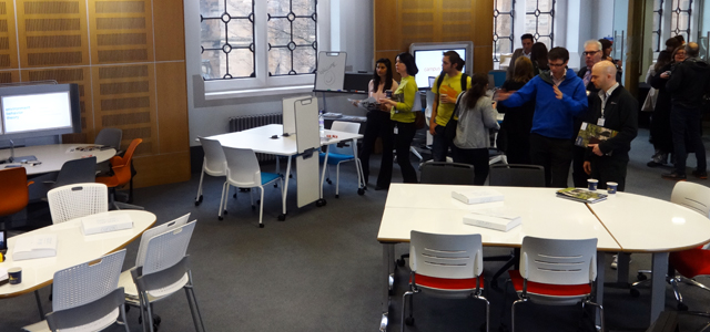 Image of desks, tables and chairs as part of trials for the Learning and Teaching Hub design team.