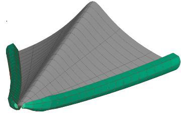 Mach 8 flow around waverider, kinetic domains in hybrid simulation