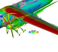 propeller,staggered, installed on the full aircraft - isosurfaces of non dimensional Q