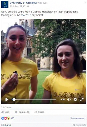 A screenshot from Camilla Hattersley & Laura Muir's Facebook Live interview on 19 July 2016