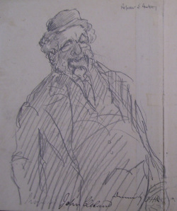 Drawing of Cleland in a student notebook, ca. 1908-9, by O. H. Mavor (James Bridie). MS Gen 1757/3. By permission of University of Glasgow Library, Special Collections and with kind permission of James Mavor