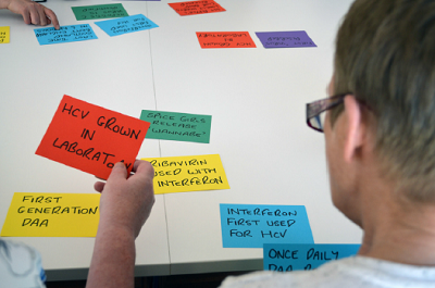 Image of a participant taking part in activity during a breakout session at the CVR Hep C Patient Engagement event 23 June 2016