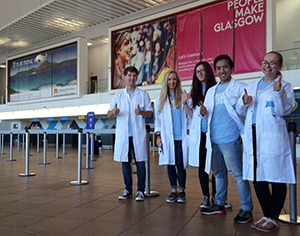 UofG students at Prestwick Airport
