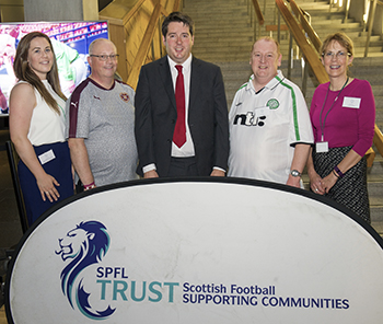 Football Fans in Training participants with Neil Bibby MSP and Dr Cindy Gray at Holyrood